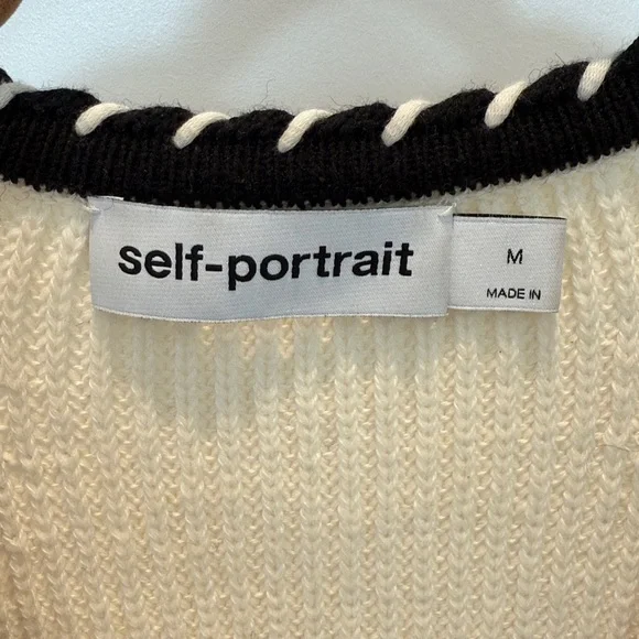 Self-Portrait Ivory Cardigan with Black Accents